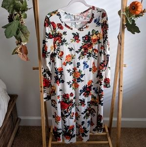 Reborn J White Floral Print Long Sleeve Dress